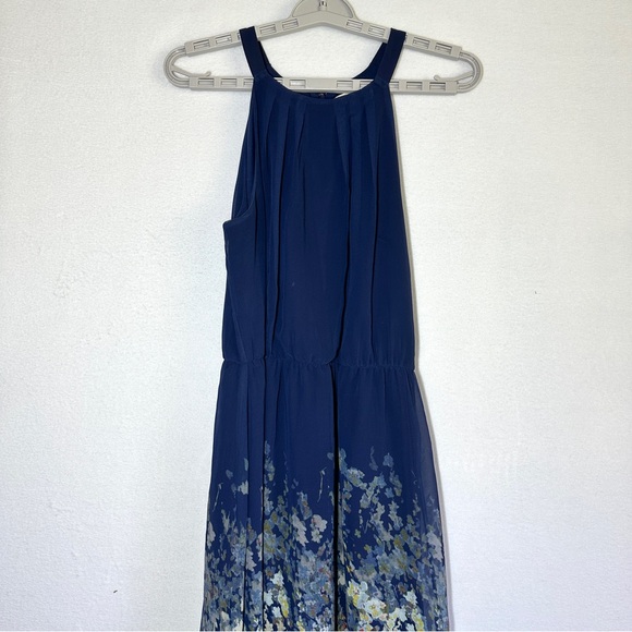 Modcloth Floral Dress M Navy Blue Halter High Neck Sleeveless Lined Skirt - Picture 2 of 8